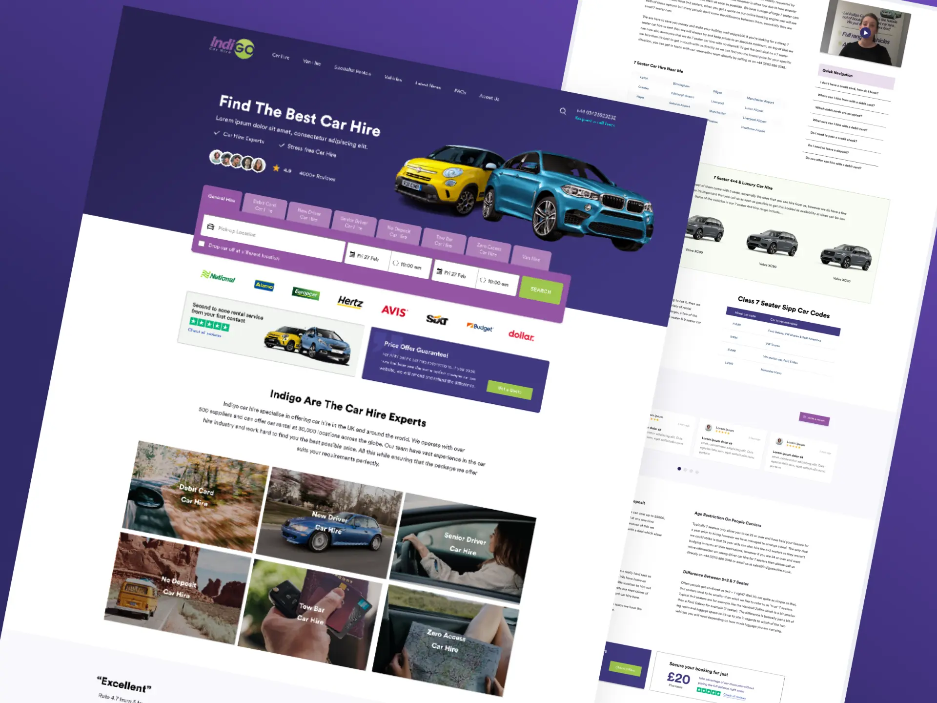The redesigned Indigo Car Hire homepage
