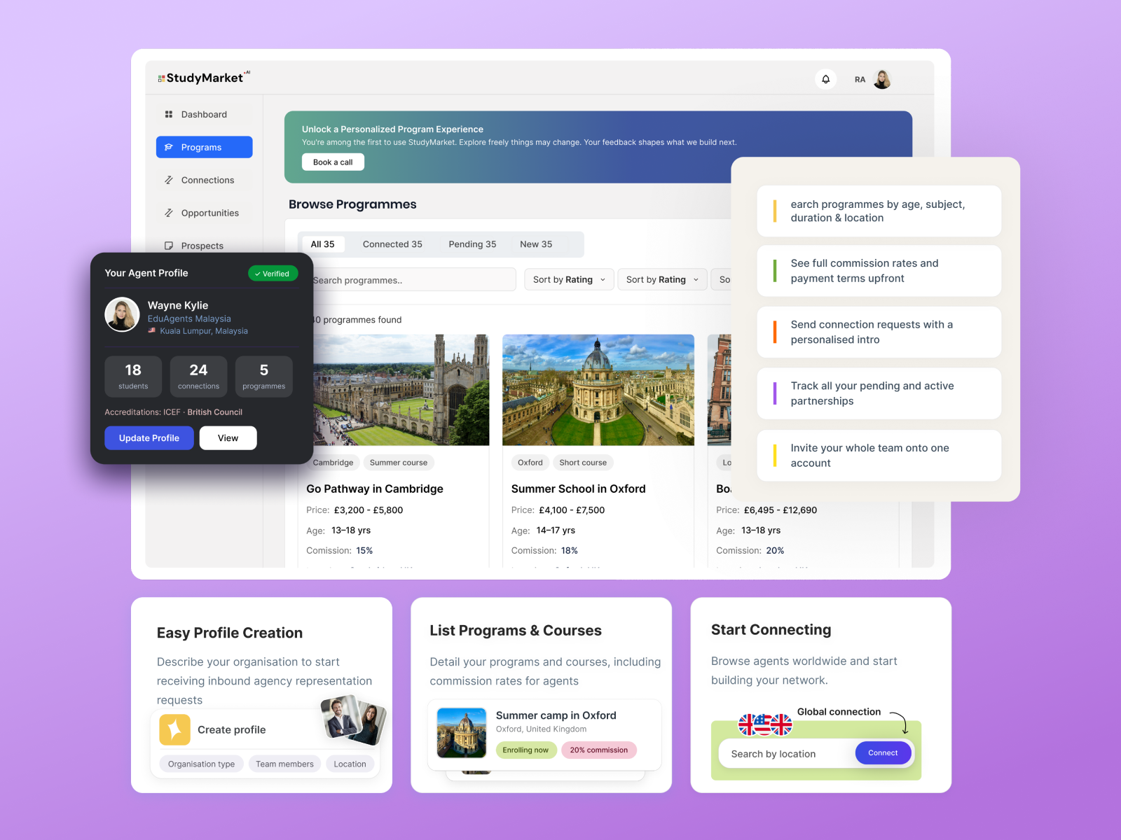 Screenshot of the StudyMarket AI landing page