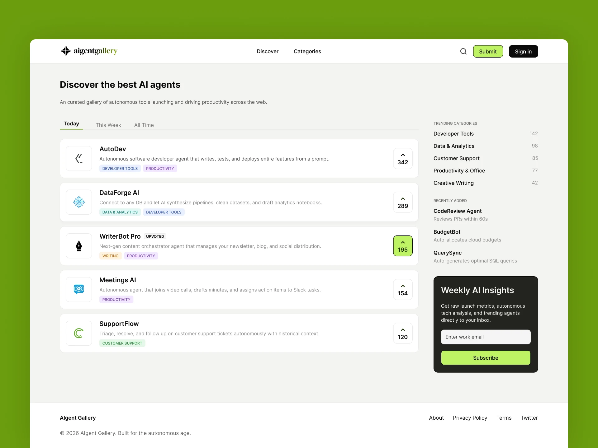 The AigentGallery home page